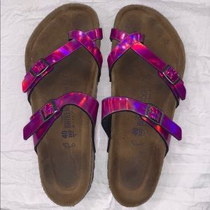 Purple iridescent Birkenstock’s.